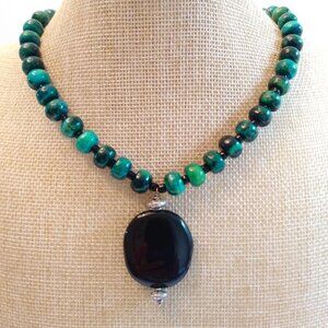 Sterling Silver & Green Semi Precious Stone Bead Necklace